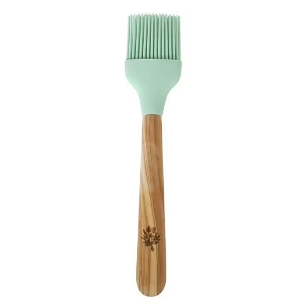 Pioneer Woman Bristle Basting Brush with Olivewood Handle Silcone Green New